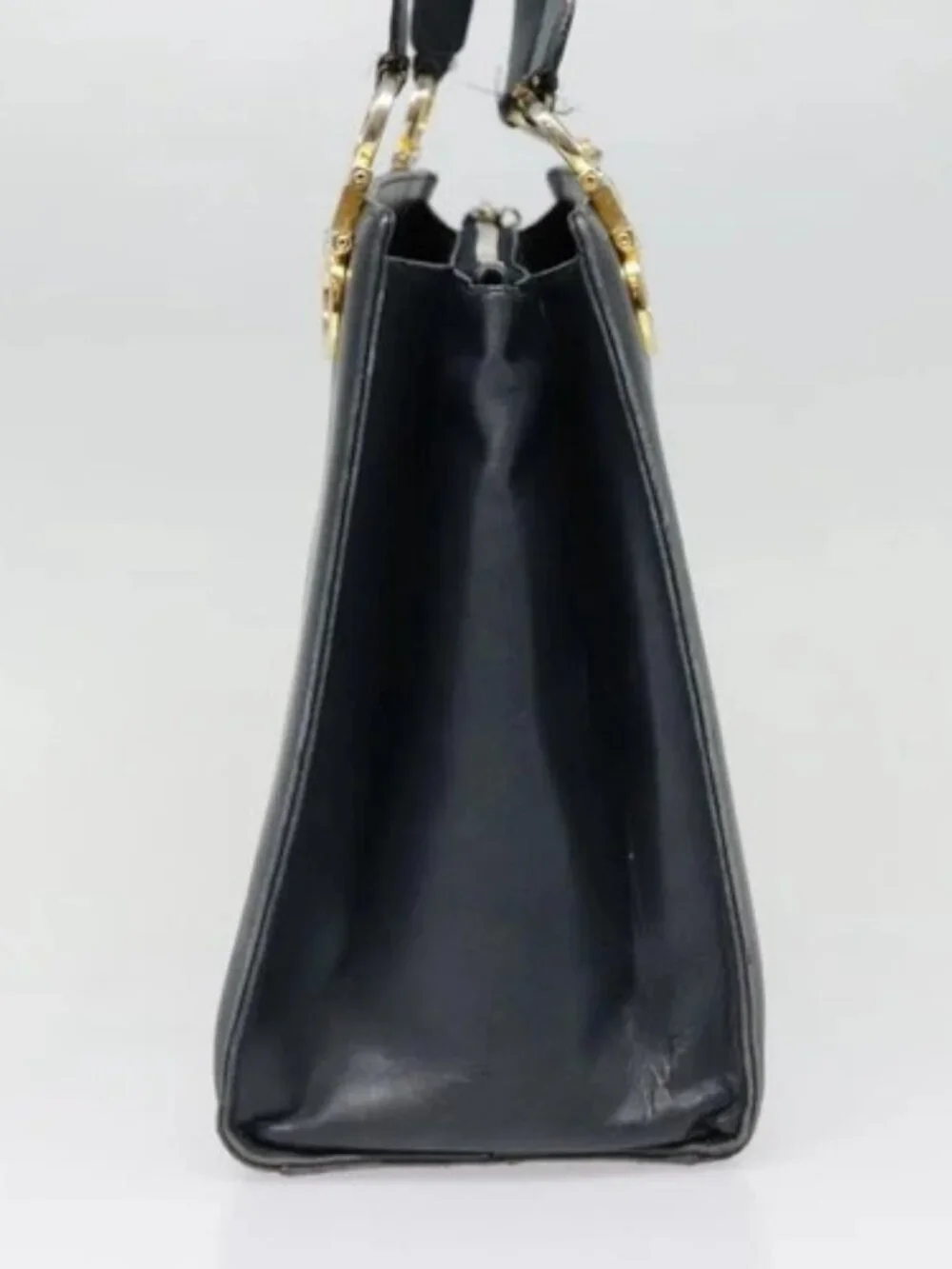 Salvatore Ferragamo Gancini Tote Bag Leather Black Gold Auth 90254